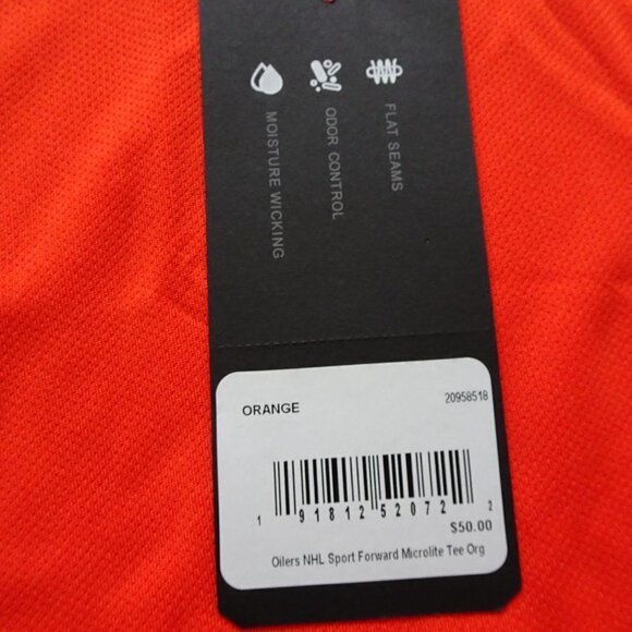 47 Brand EDMONTON OILERS Hockey T-Shirt Size M Orange Microlite Fabric Logo - Picture 6 of 6